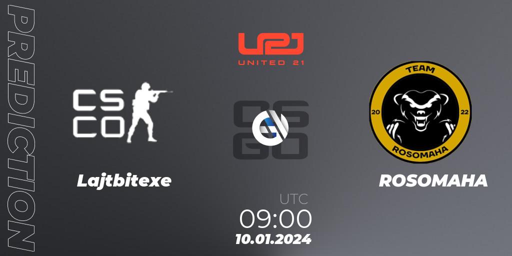 Prognose für das Spiel Lajtbitexe VS ROSOMAHA. 10.01.2024 at 09:00. Counter-Strike (CS2) - United21 Season 10
