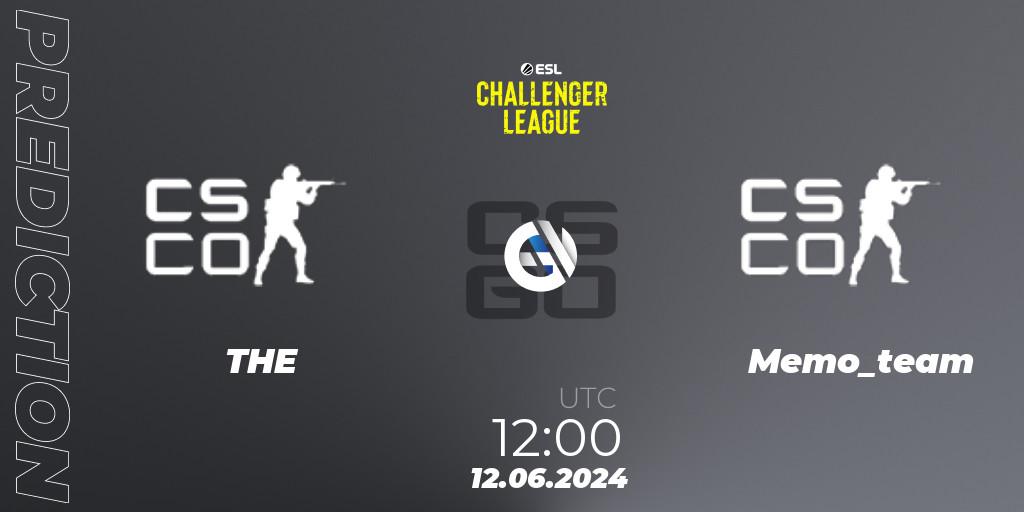 Prognose für das Spiel THE VS Memo_team. 12.06.2024 at 12:00. Counter-Strike (CS2) - ESL Challenger League Season 47 Relegation: Asia