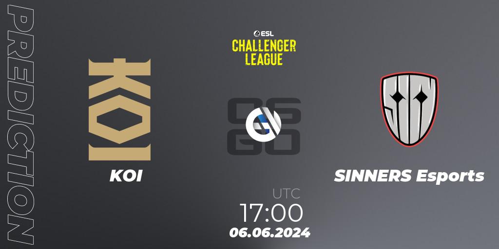 Prognose für das Spiel KOI VS SINNERS Esports. 06.06.2024 at 17:00. Counter-Strike (CS2) - ESL Challenger League Season 47: Europe