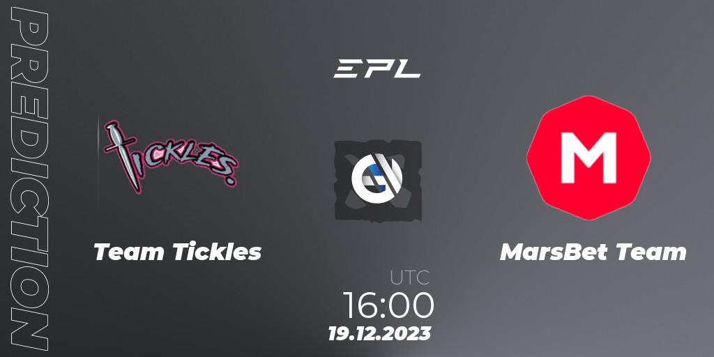 Prognose für das Spiel Team Tickles VS MarsBet Team. 22.12.2023 at 10:01. Dota 2 - European Pro League Season 15