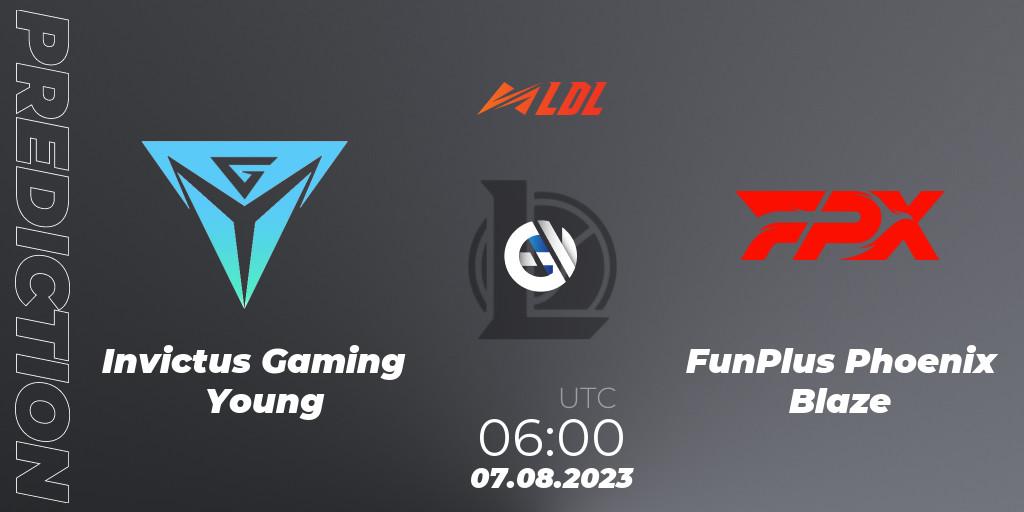 Prognose für das Spiel Invictus Gaming Young VS FunPlus Phoenix Blaze. 07.08.2023 at 06:00. LoL - LDL 2023 - Playoffs