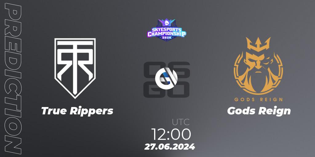 Prognose für das Spiel True Rippers VS Gods Reign. 27.06.2024 at 12:35. Counter-Strike (CS2) - Skyesports Championship 2024: Indian Qualifier