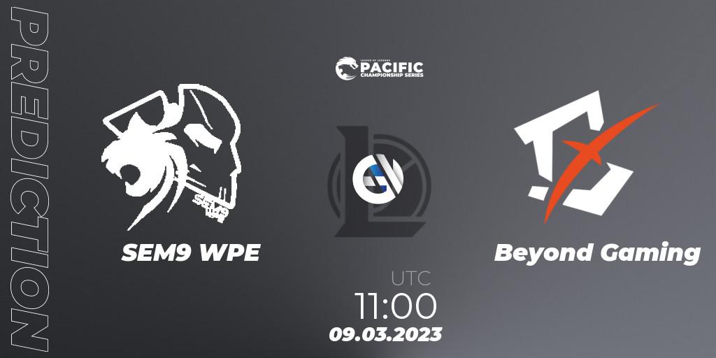 Prognose für das Spiel SEM9 WPE VS Beyond Gaming. 09.03.2023 at 11:00. LoL - PCS Spring 2023 - Group Stage