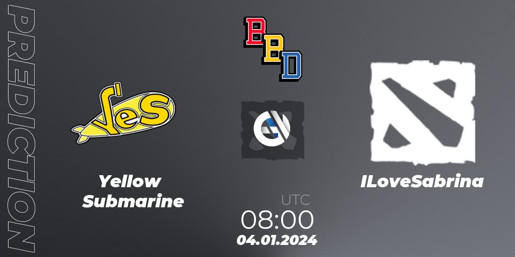 Prognose für das Spiel Yellow Submarine VS ILoveSabrina. 04.01.2024 at 08:00. Dota 2 - BetBoom Dacha Dubai 2024: EEU Open Qualifier #1