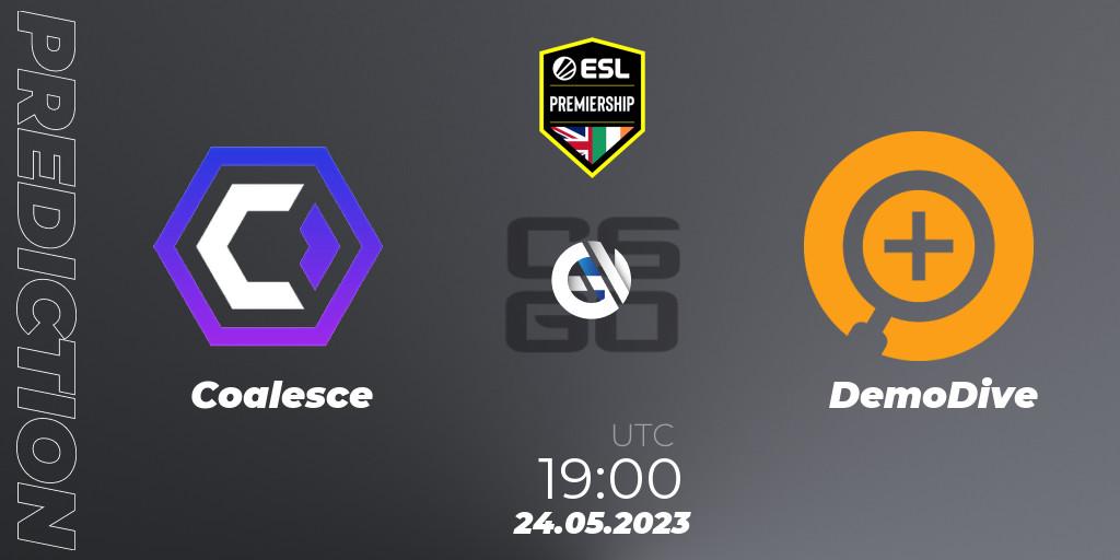 Prognose für das Spiel Coalesce VS DemoDive. 24.05.2023 at 19:00. Counter-Strike (CS2) - ESL Premiership Spring 2023