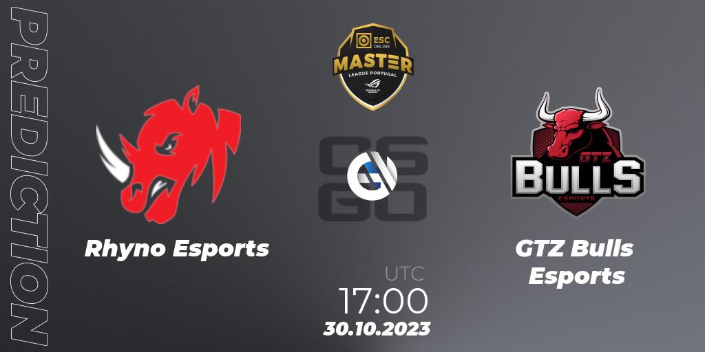 Prognose für das Spiel Rhyno Esports VS GTZ Bulls Esports. 30.10.23. CS2 (CS:GO) - Master League Portugal Season 12: Online Stage