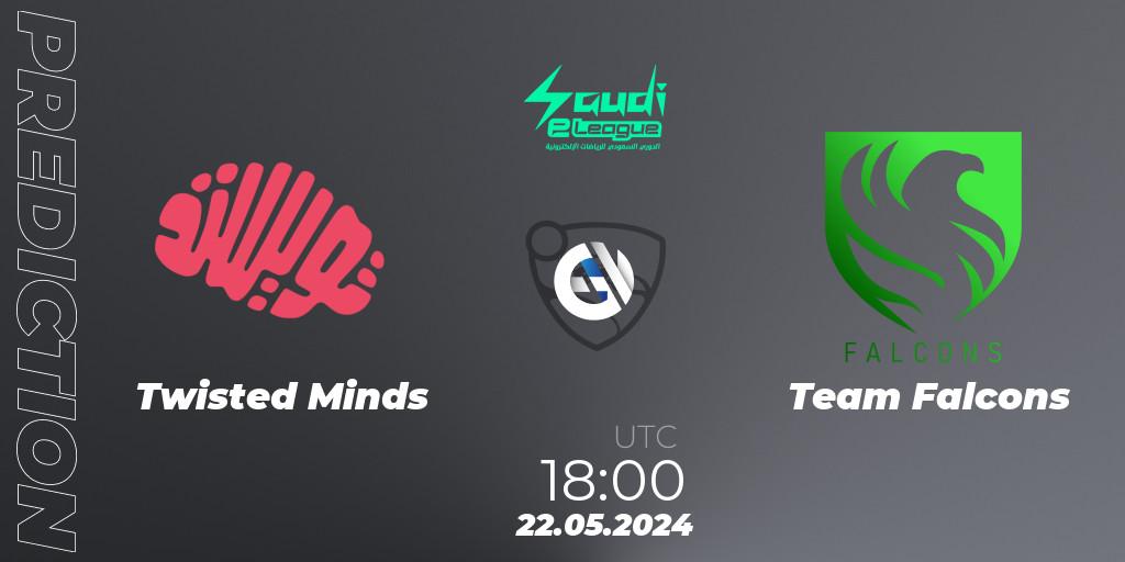 Prognose für das Spiel Twisted Minds VS Team Falcons. 22.05.2024 at 18:00. Rocket League - Saudi eLeague 2024 - Major 2: Online Major Phase 1