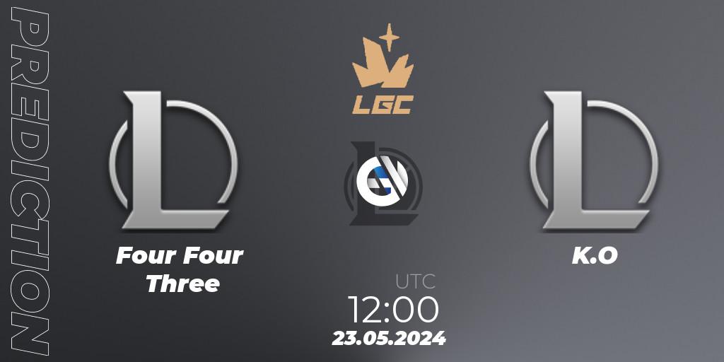 Prognose für das Spiel Four Four Three VS K.O. 23.05.2024 at 12:00. LoL - Legend Cup 2024