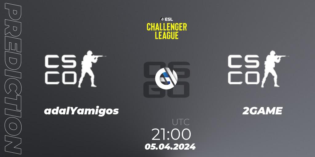 Prognose für das Spiel adalYamigos VS 2GAME. 05.04.24. CS2 (CS:GO) - ESL Challenger League Season 47: South America