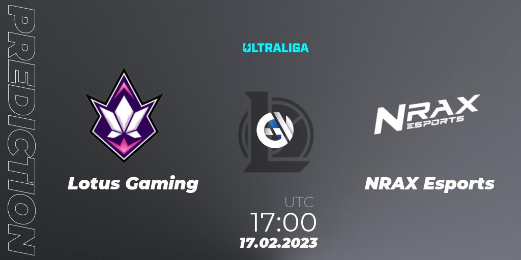 Prognose für das Spiel Lotus Gaming VS NRAX Esports. 17.02.2023 at 17:00. LoL - Ultraliga 2nd Division Season 6