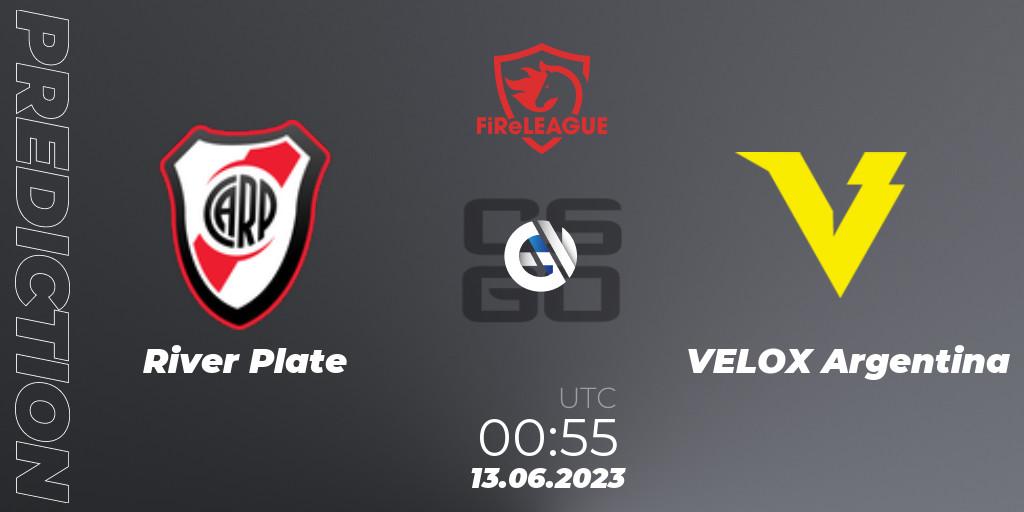 Prognose für das Spiel River Plate VS VELOX Argentina. 13.06.2023 at 00:55. Counter-Strike (CS2) - FiReLEAGUE Argentina 2023: Closed Qualifier