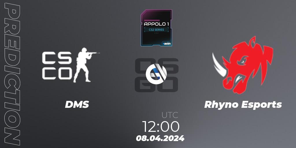 Prognose für das Spiel DMS VS Rhyno Esports. 08.04.2024 at 12:00. Counter-Strike (CS2) - Appolo1 Series: Phase 1