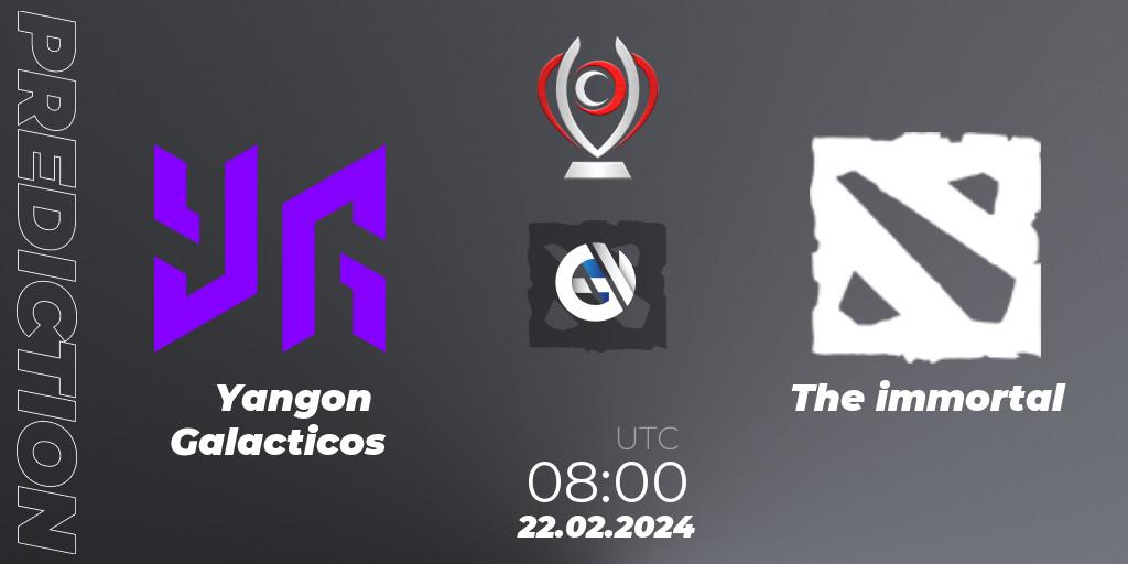 Prognose für das Spiel Yangon Galacticos VS The immortal. 22.02.2024 at 08:30. Dota 2 - Opus League