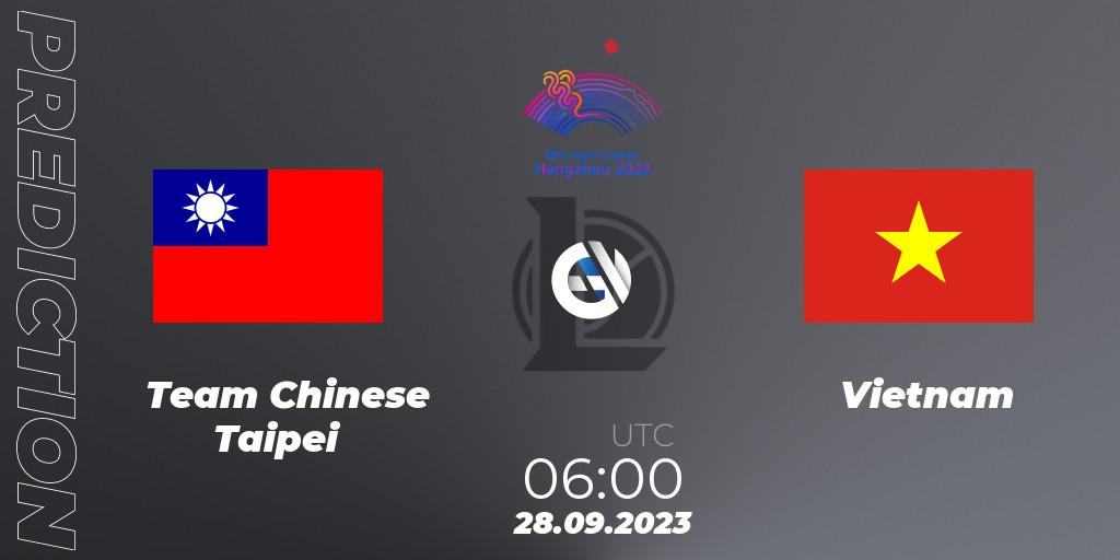 Prognose für das Spiel Team Chinese Taipei VS Vietnam. 28.09.23. LoL - 2022 Asian Games