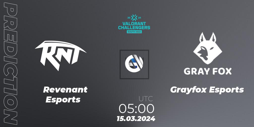 Prognose für das Spiel Revenant Esports VS Grayfox Esports. 15.03.24. VALORANT - VALORANT Challengers 2024: South Asia Split 1 - Cup 1