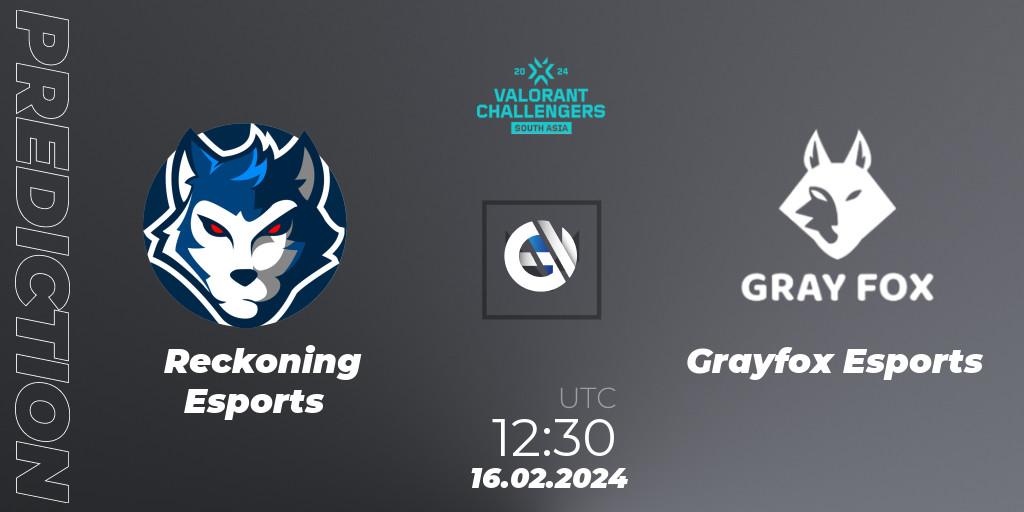 Prognose für das Spiel Reckoning Esports VS Grayfox Esports. 16.02.24. VALORANT - VALORANT Challengers 2024: South Asia Split 1 - Cup 1