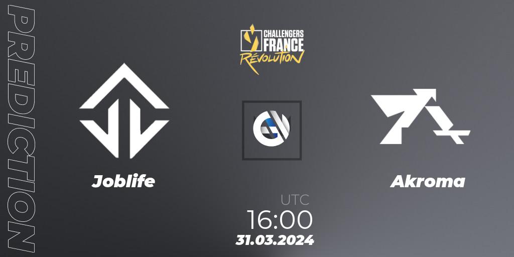 Prognose für das Spiel Joblife VS Akroma. 31.03.24. VALORANT - VALORANT Challengers 2024 France: Revolution Split 1