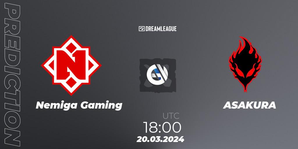 Prognose für das Spiel Nemiga Gaming VS ASAKURA. 20.03.24. Dota 2 - DreamLeague Season 23: Eastern Europe Closed Qualifier