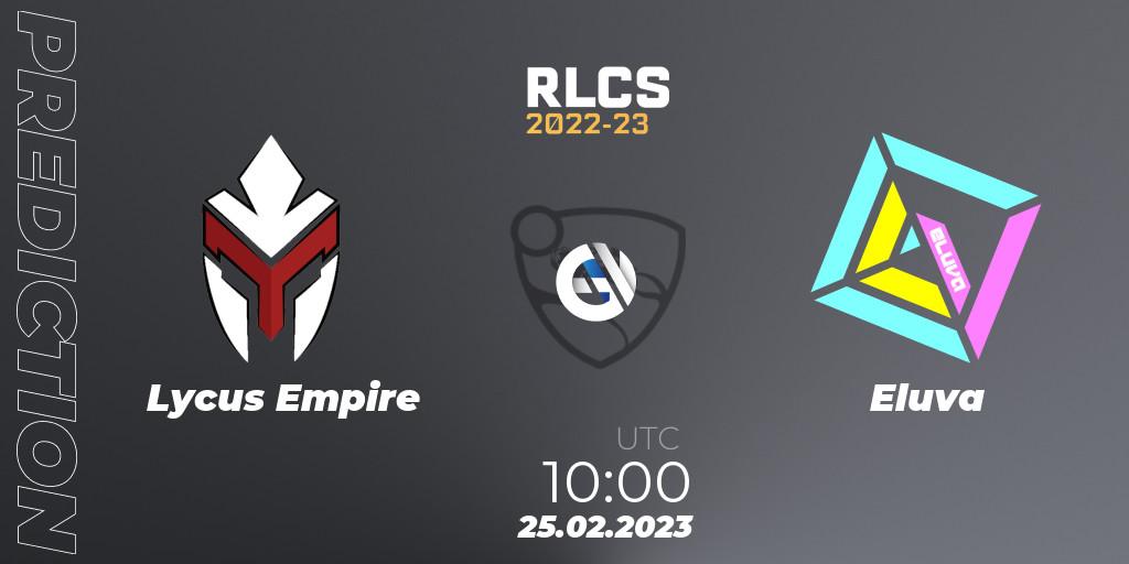 Prognose für das Spiel Lycus Empire VS Eluva. 25.02.2023 at 10:00. Rocket League - RLCS 2022-23 - Winter: Asia-Pacific Regional 3 - Winter Invitational
