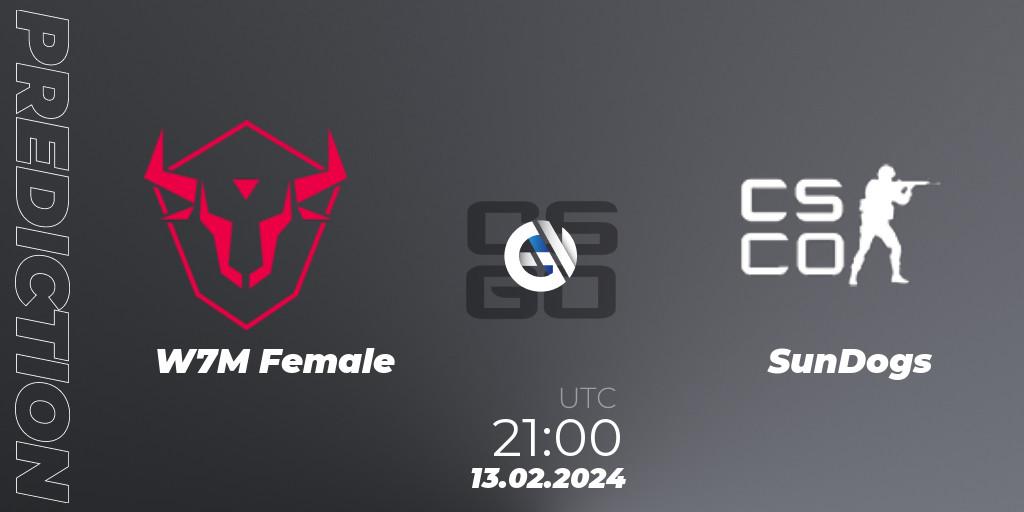 Prognose für das Spiel W7M Female VS SunDogs. 13.02.24. CS2 (CS:GO) - ESL Impact League Season 5: South American Division - Open Qualifier #1