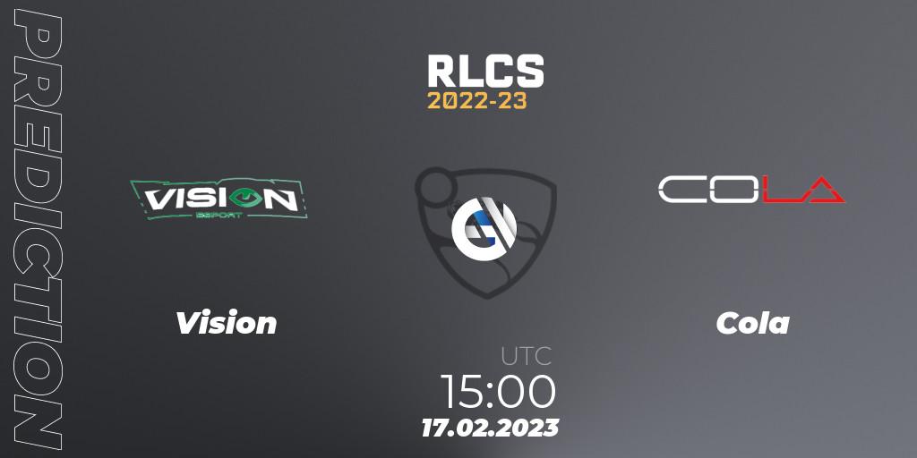 Prognose für das Spiel Vision VS Cola. 17.02.23. Rocket League - RLCS 2022-23 - Winter: Middle East and North Africa Regional 2 - Winter Cup