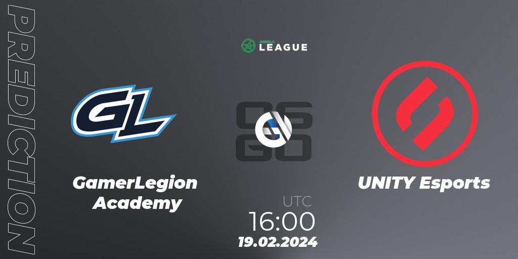 Prognose für das Spiel GamerLegion Academy VS UNITY Esports. 19.02.2024 at 16:00. Counter-Strike (CS2) - ESEA Season 48: Advanced Division - Europe