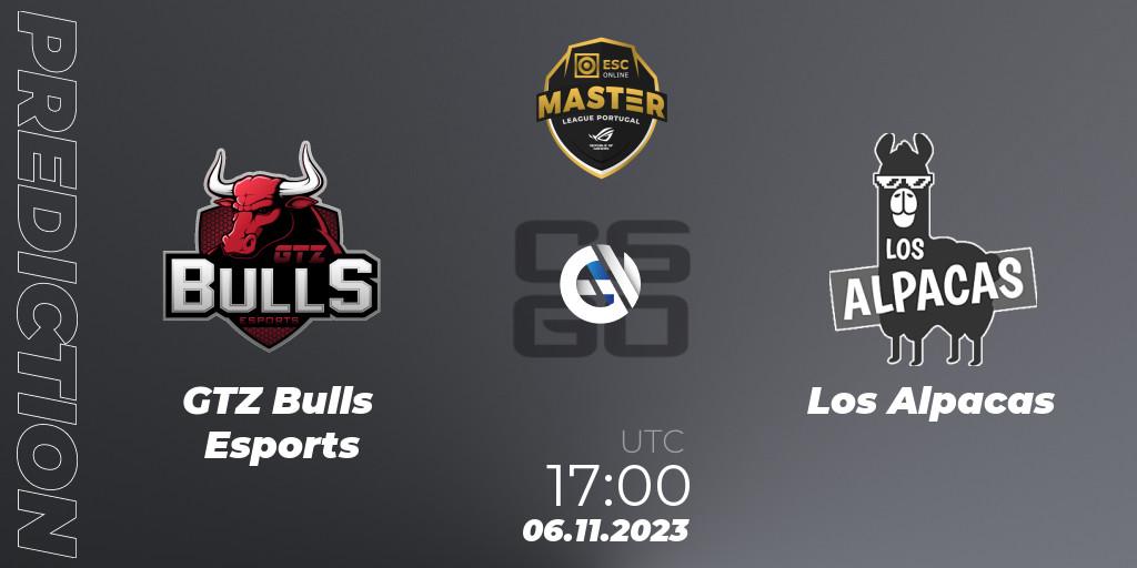 Prognose für das Spiel GTZ Bulls Esports VS Los Alpacas. 06.11.23. CS2 (CS:GO) - Master League Portugal Season 12: Online Stage