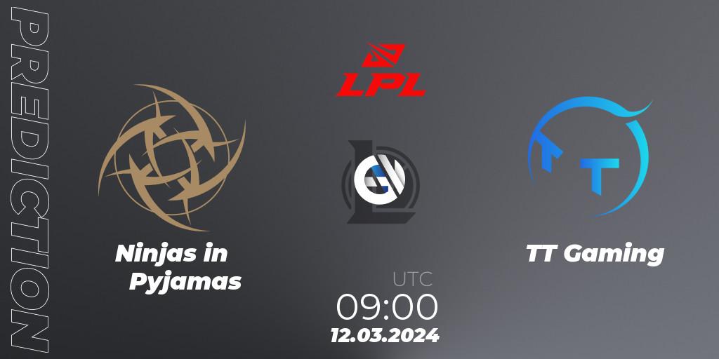 Prognose für das Spiel Ninjas in Pyjamas VS TT Gaming. 12.03.24. LoL - LPL Spring 2024 - Group Stage