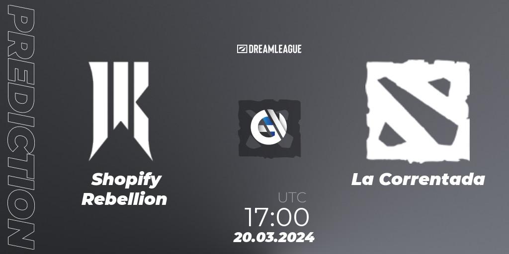 Prognose für das Spiel Shopify Rebellion VS La Correntada. 20.03.24. Dota 2 - DreamLeague Season 23: North America Closed Qualifier