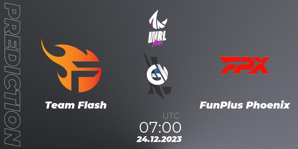 Prognose für das Spiel Team Flash VS FunPlus Phoenix. 24.12.2023 at 07:00. Wild Rift - WRL Asia 2023 - Season 2 - Regular Season