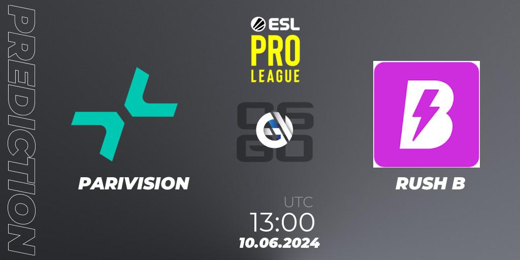 Prognose für das Spiel PARIVISION VS RUSH B. 10.06.2024 at 13:00. Counter-Strike (CS2) - ESL Pro League Season 20: European Conference