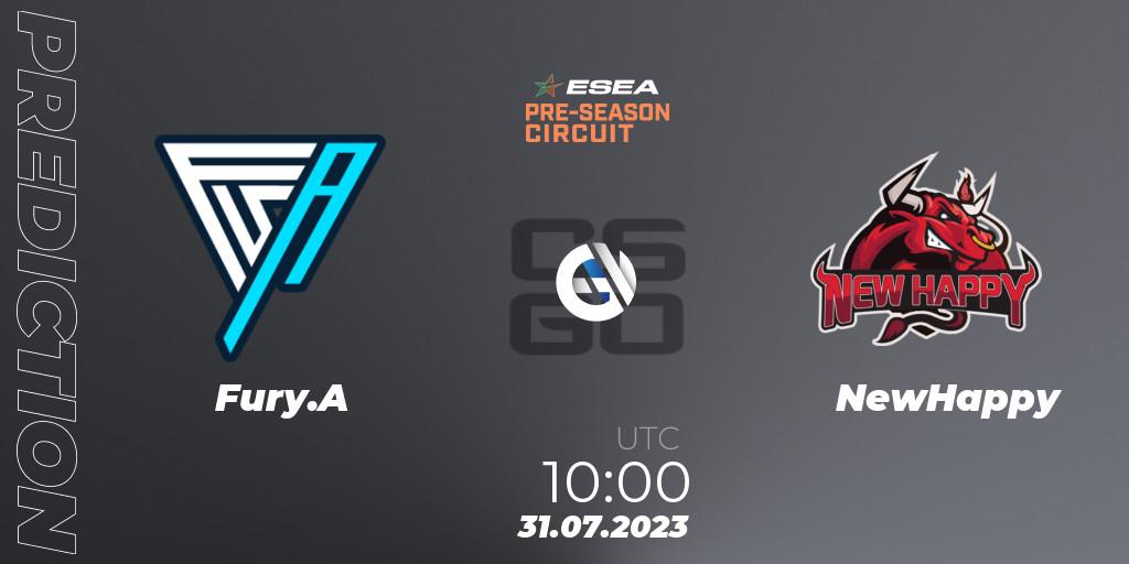 Prognose für das Spiel Fury.A VS NewHappy. 31.07.2023 at 10:00. Counter-Strike (CS2) - ESEA Pre-Season Circuit 2023: Asian Final