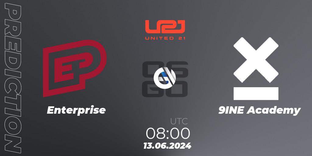Prognose für das Spiel Enterprise VS 9INE Academy. 14.06.2024 at 14:00. Counter-Strike (CS2) - United21 Season 16