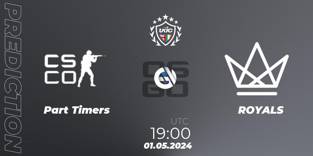Prognose für das Spiel Part Timers VS ROYALS. 01.05.2024 at 19:00. Counter-Strike (CS2) - UKIC League Season 2: Division 1