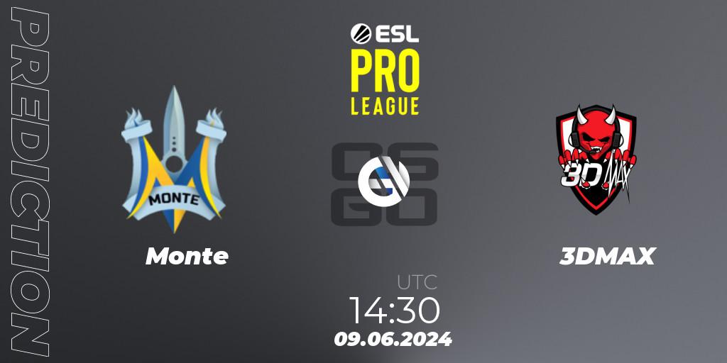 Prognose für das Spiel Monte VS 3DMAX. 09.06.2024 at 14:30. Counter-Strike (CS2) - ESL Pro League Season 20: European Conference