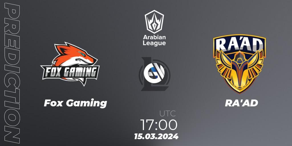 Prognose für das Spiel Fox Gaming VS RA'AD. 15.03.24. LoL - Arabian League Spring 2024