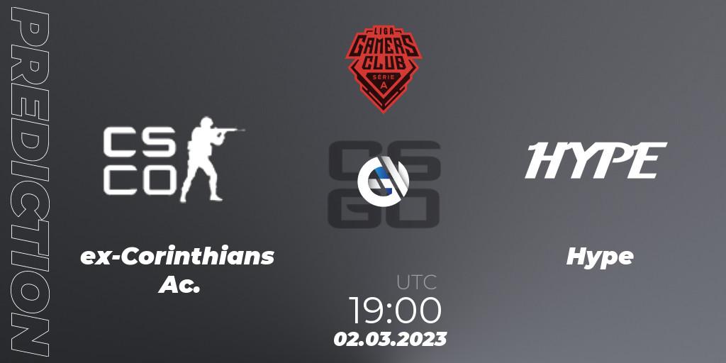 Prognose für das Spiel ex-Corinthians Ac. VS Hype. 02.03.2023 at 19:00. Counter-Strike (CS2) - Gamers Club Liga Série A: February 2023