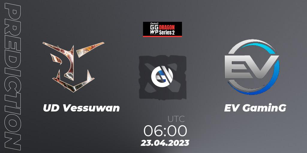 Prognose für das Spiel UD Vessuwan VS EV GaminG. 23.04.2023 at 06:10. Dota 2 - GGWP Dragon Series 2