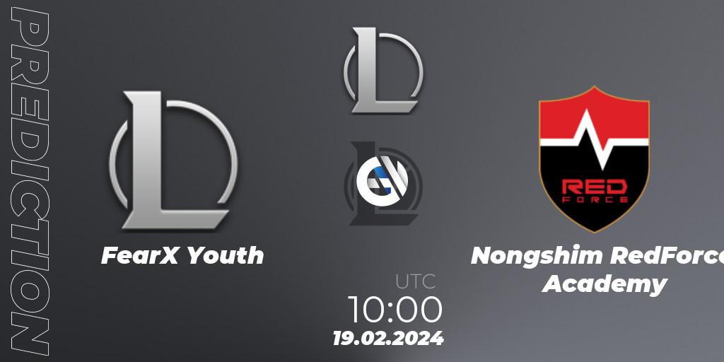 Prognose für das Spiel FearX Youth VS Nongshim RedForce Academy. 19.02.2024 at 10:00. LoL - LCK Challengers League 2024 Spring - Group Stage