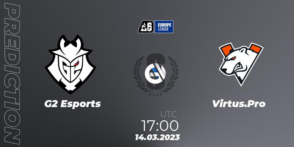 Prognose für das Spiel G2 Esports VS Virtus.Pro. 14.03.2023 at 17:00. Rainbow Six - Europe League 2023 - Stage 1