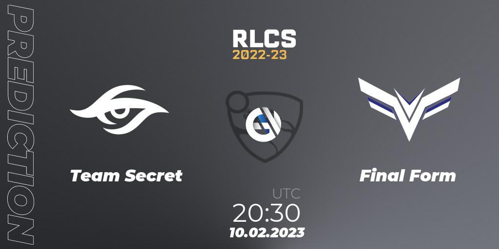 Prognose für das Spiel Team Secret VS Final Form. 10.02.2023 at 20:30. Rocket League - RLCS 2022-23 - Winter: South America Regional 2 - Winter Cup