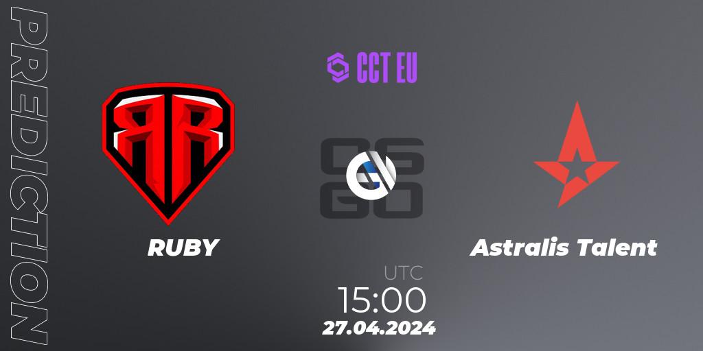 Prognose für das Spiel RUBY VS Astralis Talent. 27.04.24. CS2 (CS:GO) - CCT Season 2 Europe Series 2 Closed Qualifier