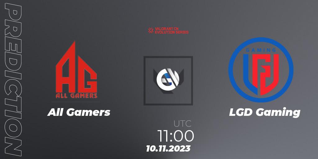 Prognose für das Spiel All Gamers VS LGD Gaming. 10.11.2023 at 12:00. VALORANT - VALORANT China Evolution Series Act 3: Heritability - Play-In