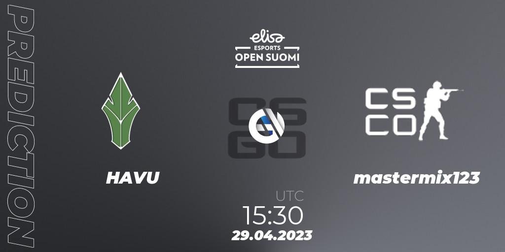 Prognose für das Spiel HAVU VS mastermix123. 29.04.2023 at 15:30. Counter-Strike (CS2) - Elisa Open Suomi Season 5