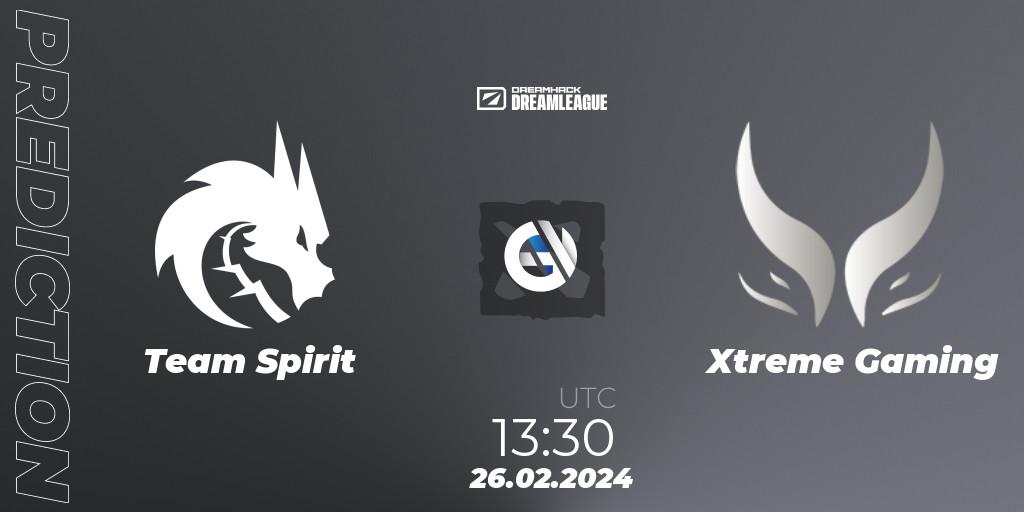 Prognose für das Spiel Team Spirit VS Xtreme Gaming. 26.02.2024 at 13:25. Dota 2 - DreamLeague Season 22