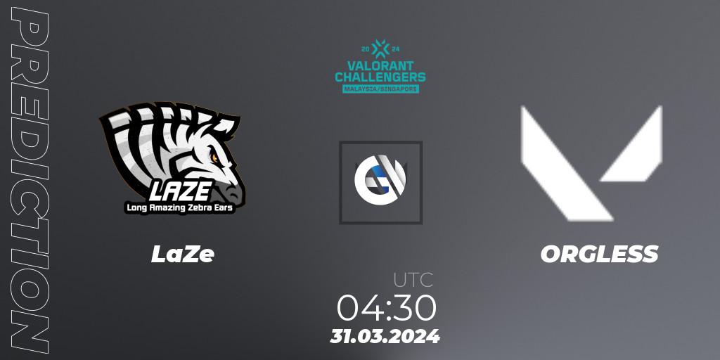 Prognose für das Spiel LaZe VS ORGLESS. 31.03.2024 at 04:30. VALORANT - VALORANT Challengers Malaysia & Singapore 2024: Split 1