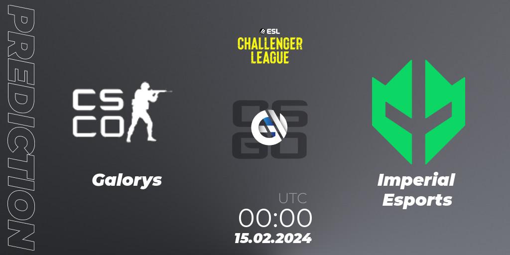 Prognose für das Spiel Galorys VS Imperial Esports. 16.02.2024 at 18:15. Counter-Strike (CS2) - ESL Challenger League Season 47: South America