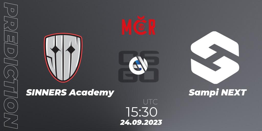 Prognose für das Spiel SINNERS Academy VS Sampi NEXT. 24.09.2023 at 14:30. Counter-Strike (CS2) - Tipsport Cup Prague Fall 2023: Closed Qualifier