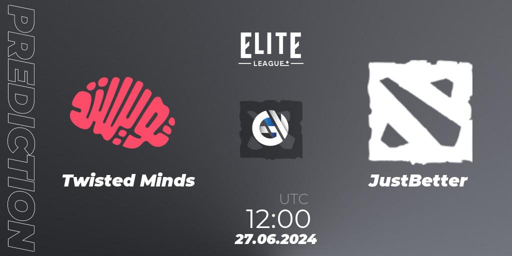 Prognose für das Spiel Twisted Minds VS JustBetter. 27.06.2024 at 12:00. Dota 2 - Elite League Season 2: Western Europe Closed Qualifier