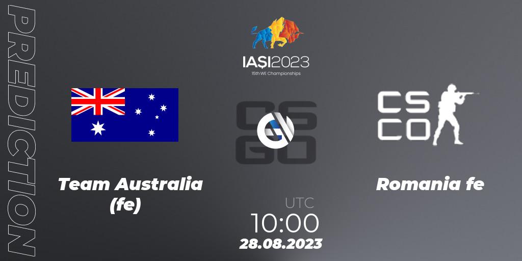 Prognose für das Spiel Team Australia (fe) VS Romania fe. 28.08.2023 at 10:00. Counter-Strike (CS2) - IESF Female World Esports Championship 2023